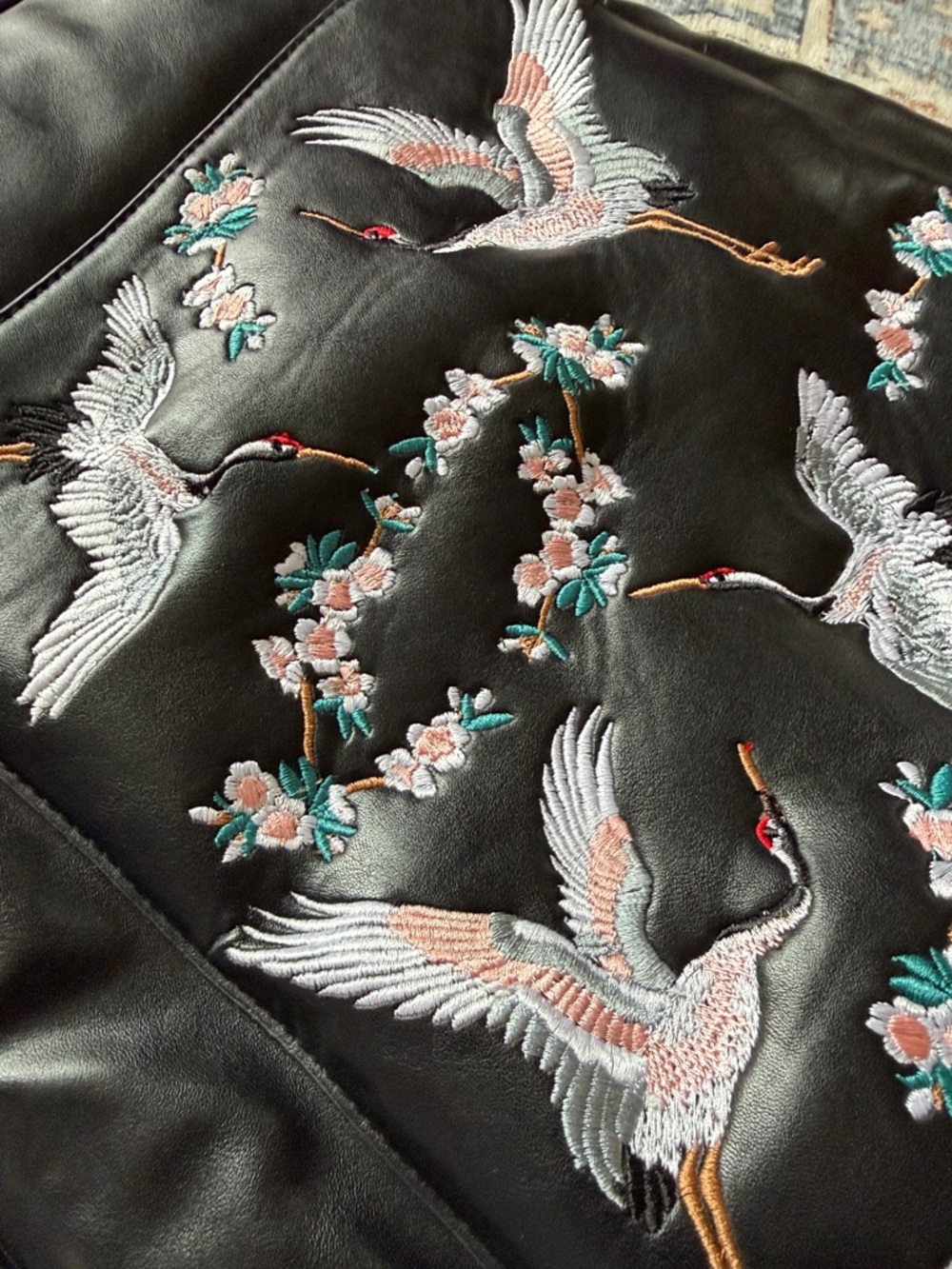 Black Embroidered Crane Backpack - Picture 4 of 14
